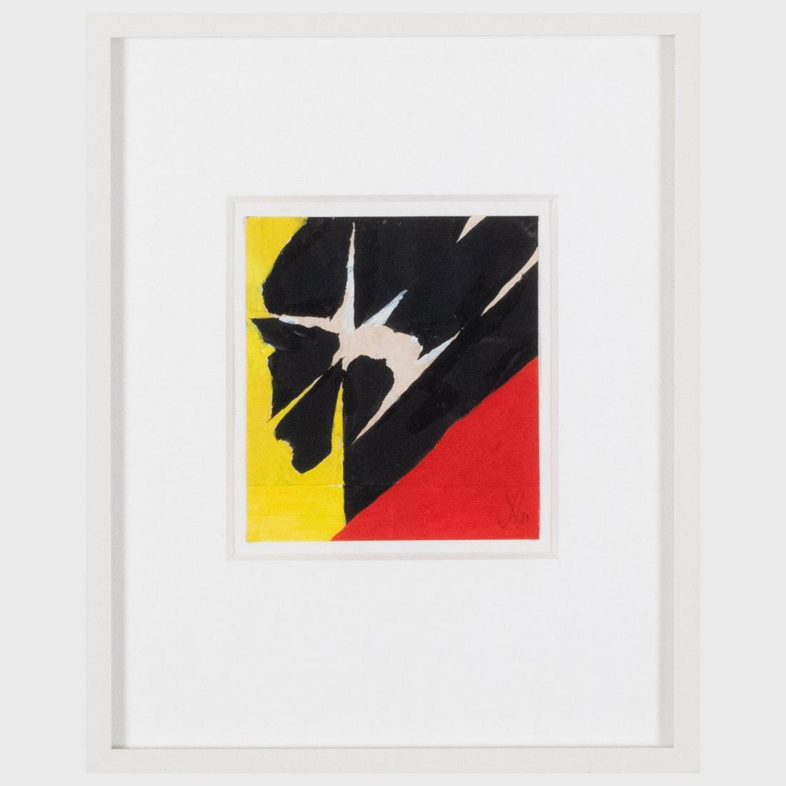 Jack Youngerman (b. 1926): Red Corner: Jack Youngerman (b. 1926): Red Corner Gouache and collage on paper, 1963, signed with initials 'JY' and dated lower right, with label from The Drawing Room, East Hampton, NY. 4 1/2 x 4 in. (sheet), 10