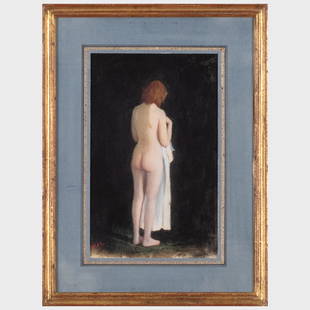 Aaron Shikler (1922-2015): Back of a Nude: Aaron Shikler (1922-2015): Back of a Nude Watercolor and pastel on paper, 2001, signed with initials 'AAS' and dated lower left, with label from Davis & Langdale Company, Inc., NY. 10 1/4 x 7 1/8 in.