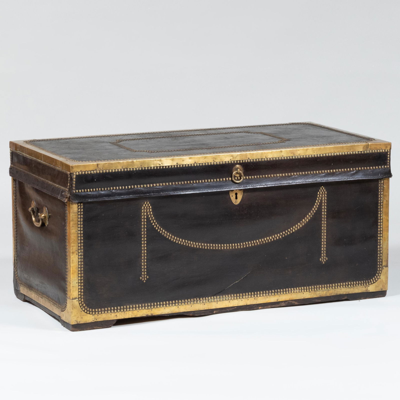 Chinese Export Brass-Mounted Leather Traveling Trunk (1 of 8)