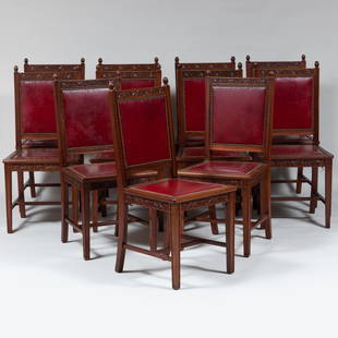 Attributed to Lockwood de Forest Eleven Teak and Oak Dining Chairs: Attributed to Lockwood de Forest Eleven Teak and Oak Dining Chairs 39 x 18 x 19 in, height of seat 18 in. Milord Antiques, Montreal, Canada, 2016. Property from Balderbrae, a home designed by Jayne De