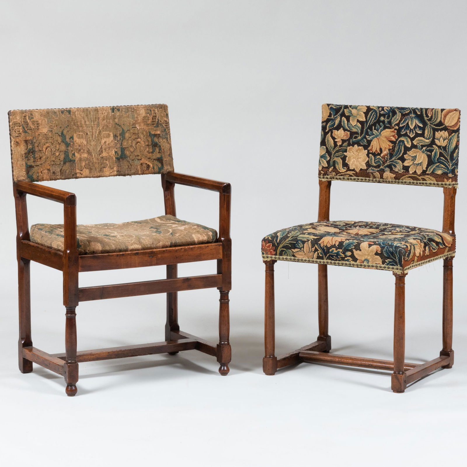 Late Italian Renaissance Style Walnut Armchair together with a Renaissance Style Side Chair (1 of 9)