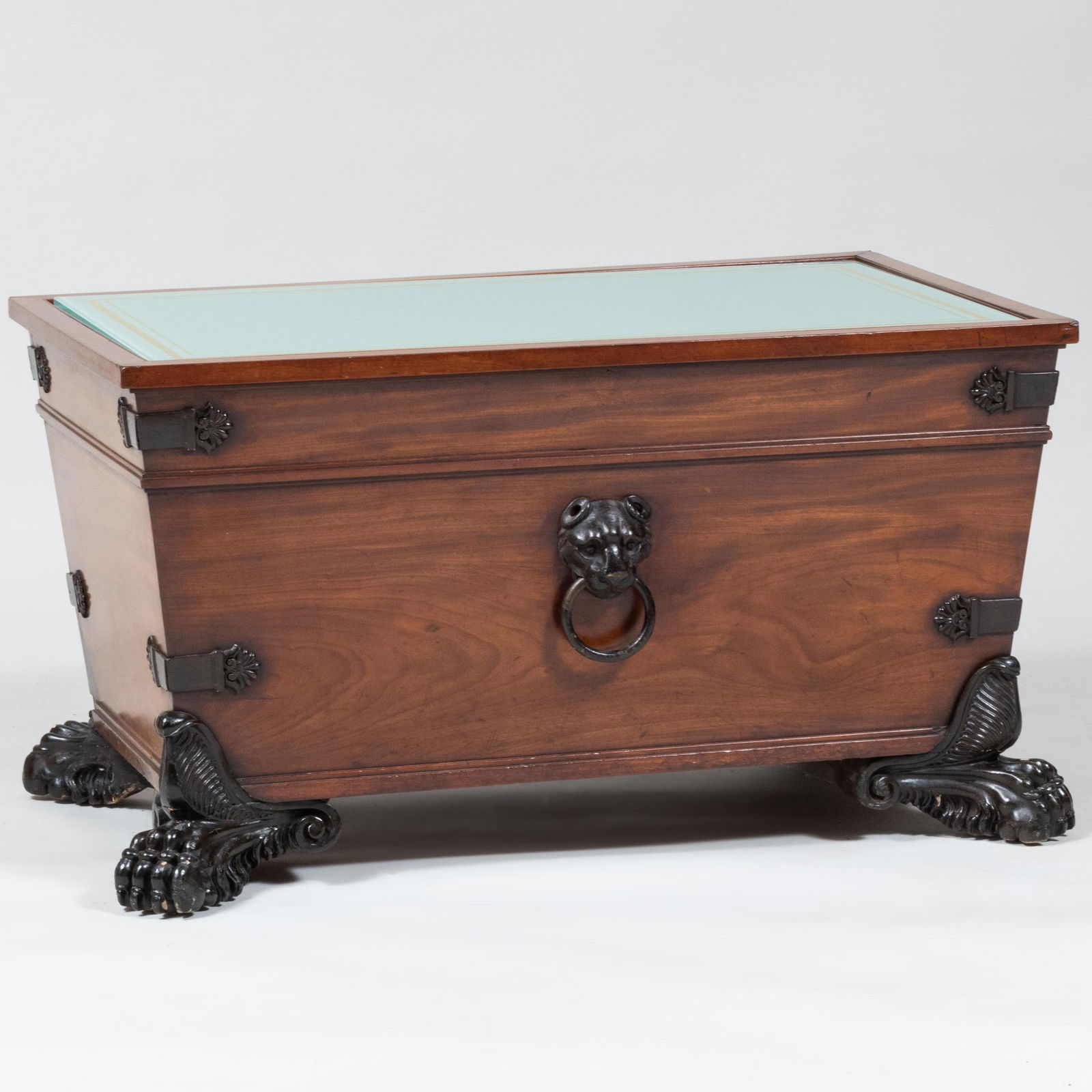 Regency Metal-Mounted Mahogany and Ebonized Cellaret Now Mounted as a Low Table (1 of 11)