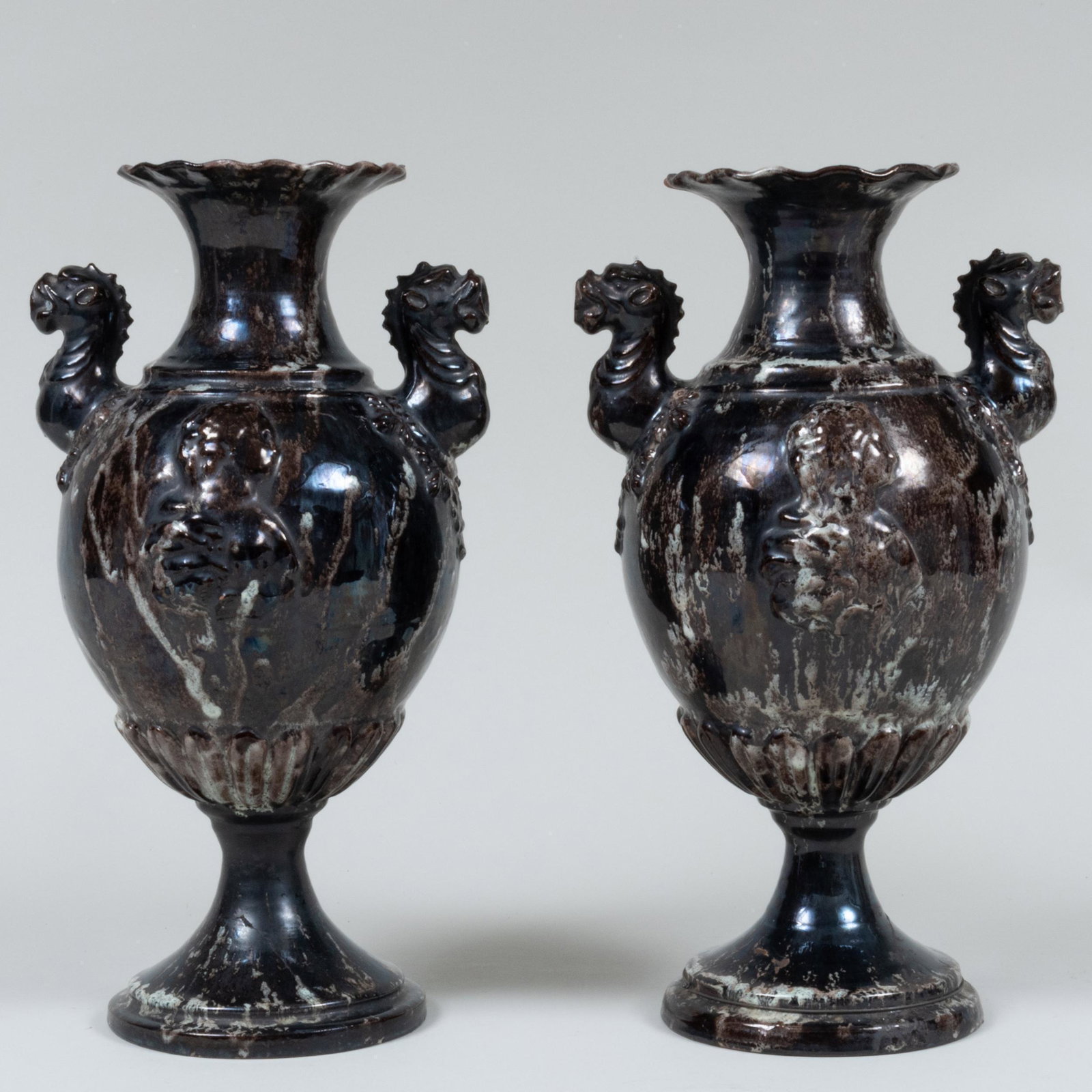 Pair of Neoclassical Style Glazed Pottery Vases (1 of 8)