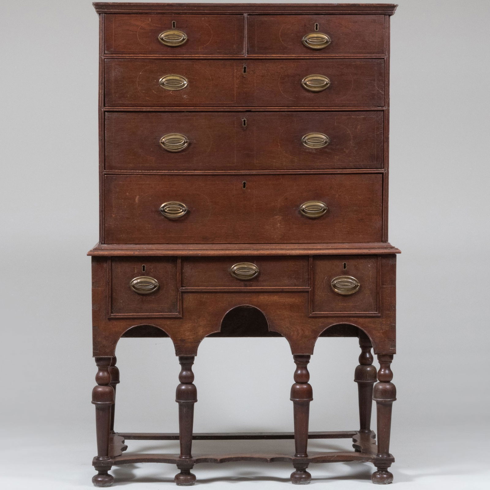 William and Mary Inlaid Oak Highboy (1 of 9)