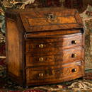 Miniature German Baroque Inlaid Burl Walnut and Penwork Slant-Front Desk, Possibly Scandinavian