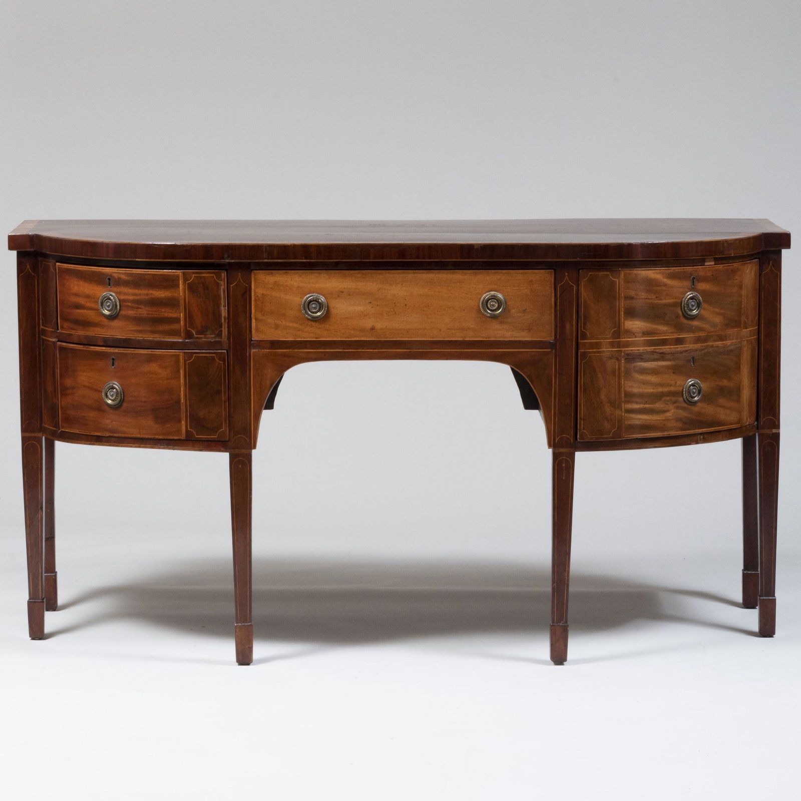 Federal Inlaid Mahogany D-Shaped Sideboard: Federal Inlaid Mahogany D-Shaped Sideboard 35 1/2 x 5 ft. 7 in. x 26 1/2 in.