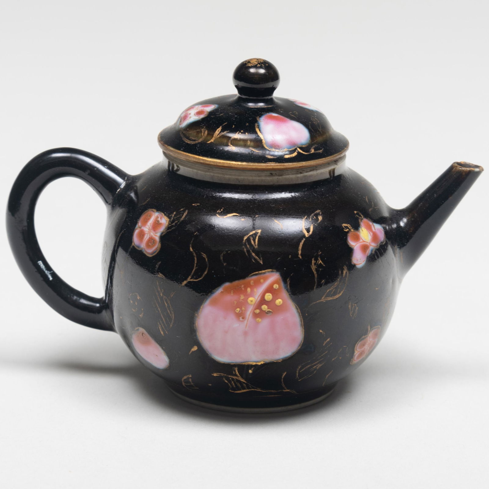 Miniature Chinese Black Ground Famille Porcelain Teapot and Cover (1 of 7)