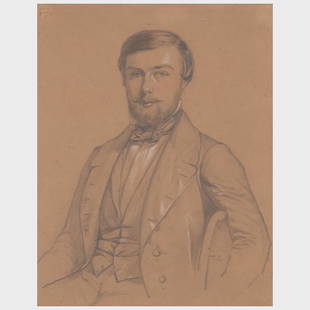 Thomas Couture (1815-1879): Portrait of a Gentleman: Thomas Couture (1815-1879): Portrait of a Gentleman Pencil and white chalk on paper, signed with initials 'TC' lower right. 14 7/8 x 12 1/4 in. (sheet), unframed. The Chinese Porcelain Company, The Co