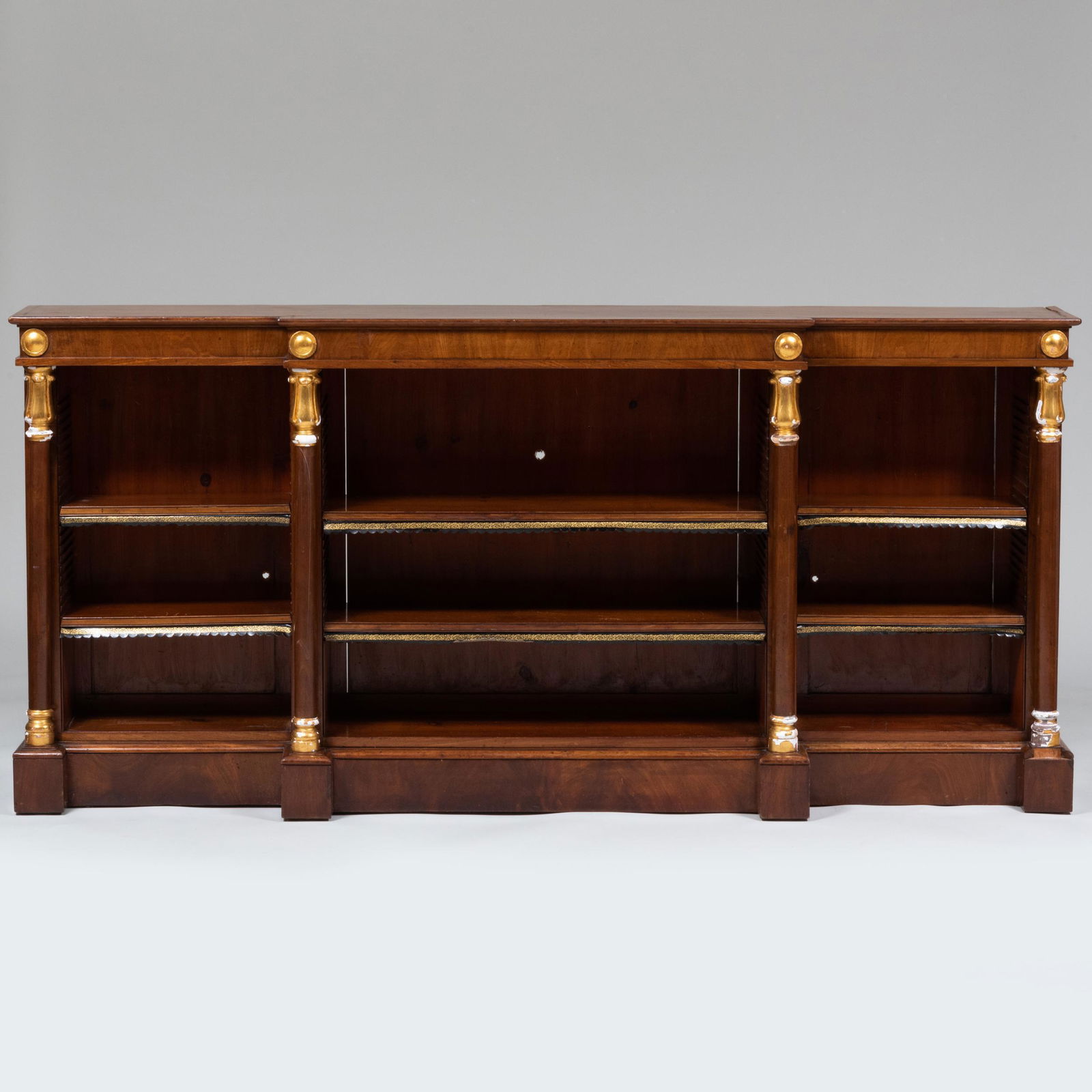 Regency Style Inlaid Mahogany and Parcel-Gilt Low Breakfront Bookcase (1 of 9)