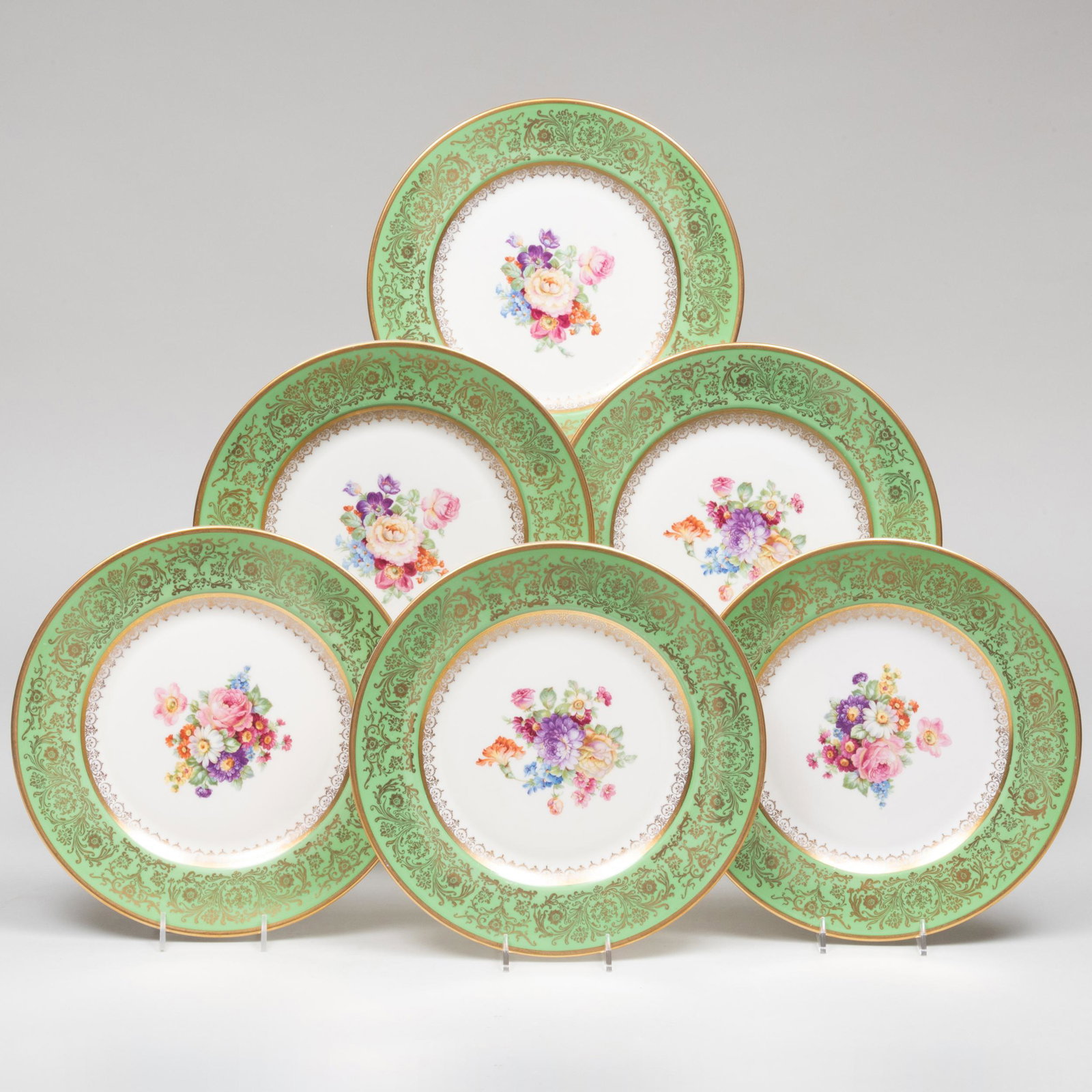 Set of Eleven Coalport Green Ground Porcelain Plates and a Set of Twelve Edgerton Green Ground (1 of 12)