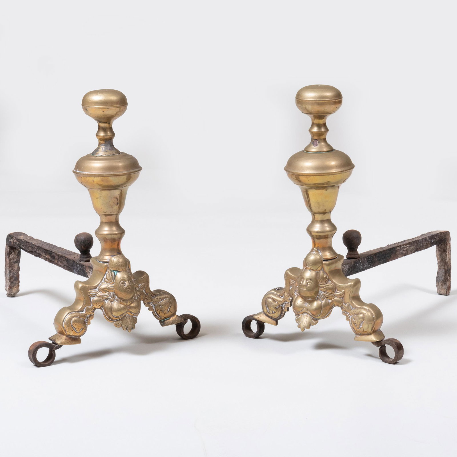 Pair of Brass Andirons: Pair of Brass Andirons 15 1/2 x 18 x 12 in.