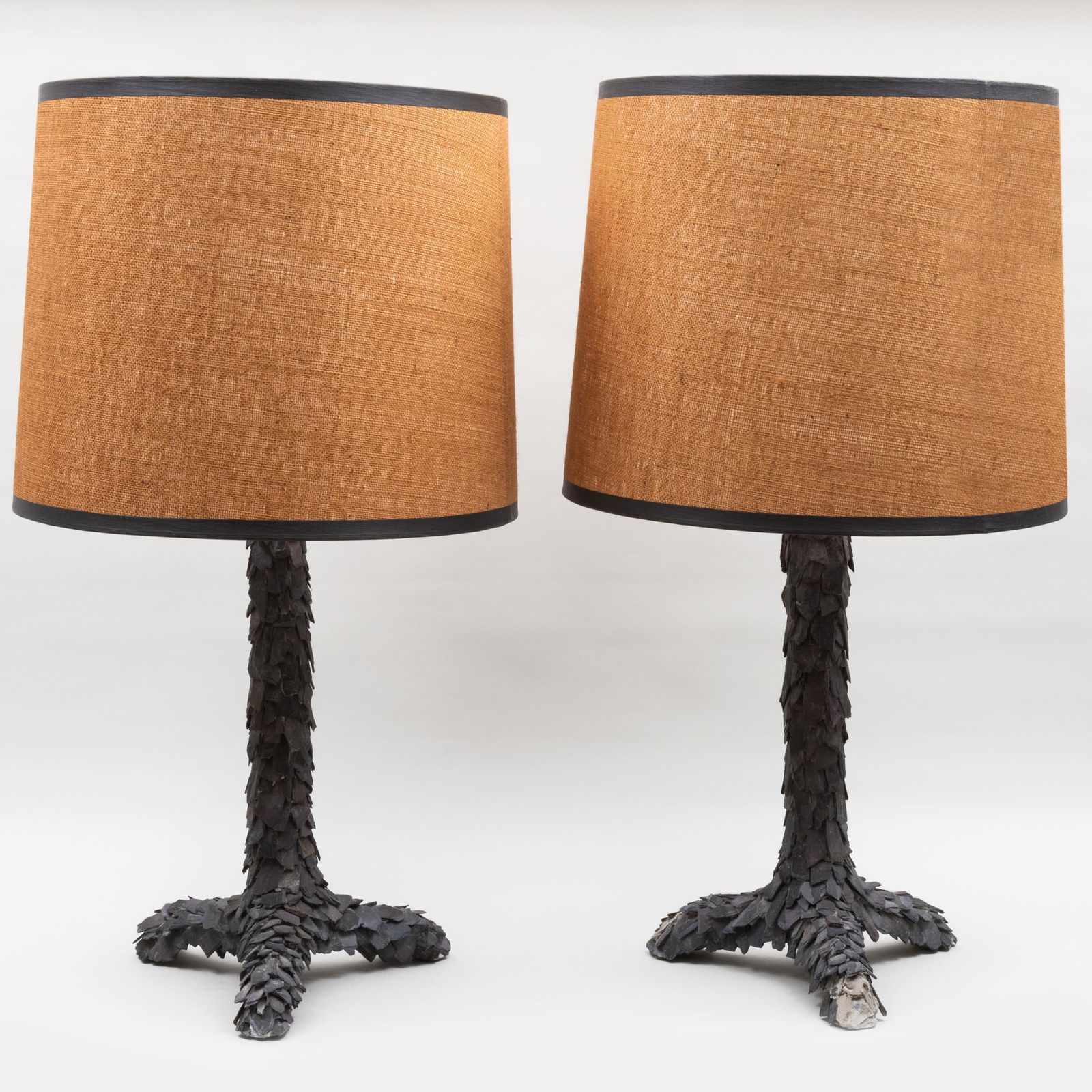 Pair of Contemporary Slate Table Lamps with Custom Shades designed by Steven Gambrel (1 of 12)