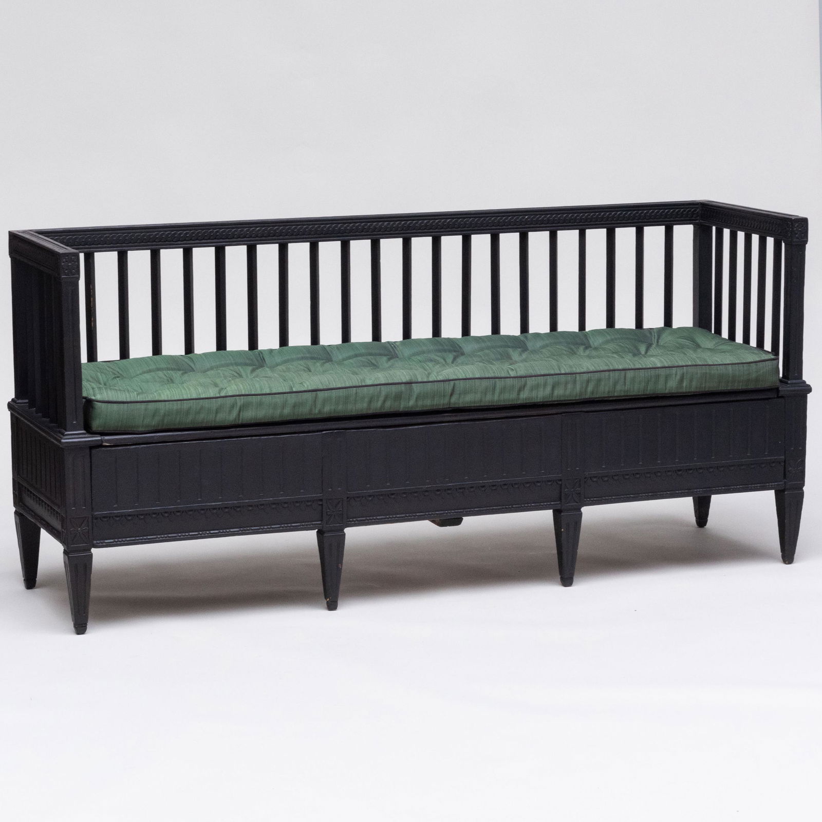 Swedish Neoclassical Black Painted Hall Bench (1 of 15)