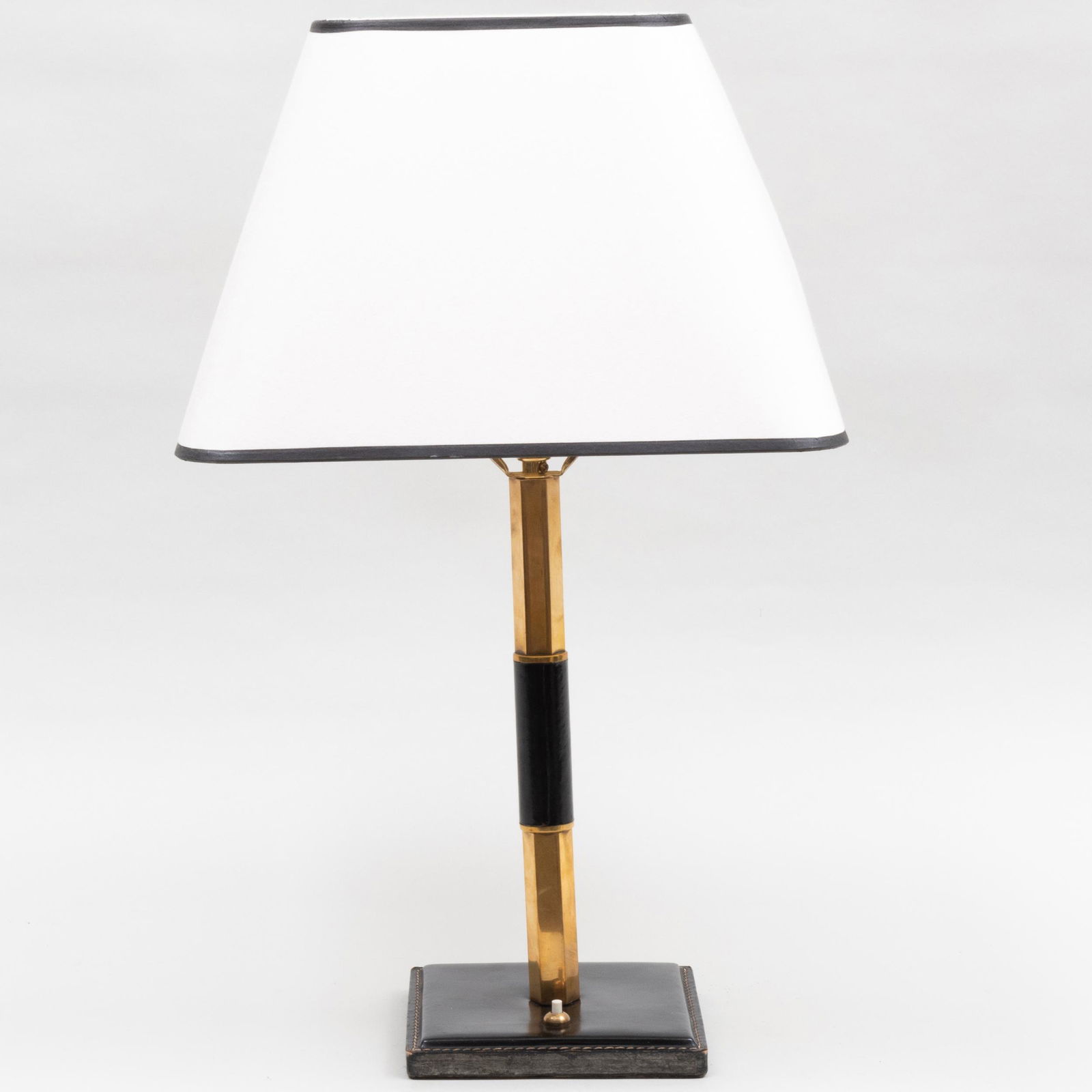 Brass and Leather Desk Lamp with Custom Shade, attributed to Jacques Adnet (1 of 7)