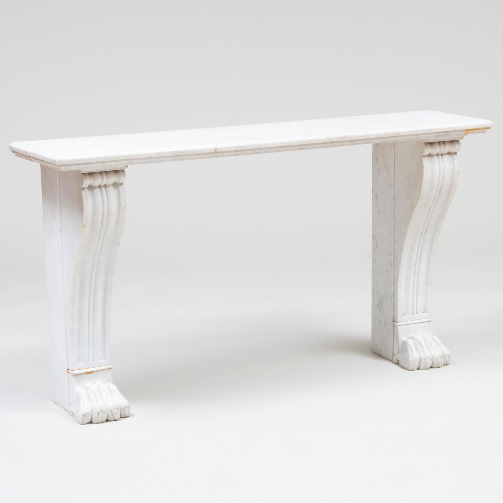 Regency Style White Veined Marble Console Table with Paw Feet (1 of 11)