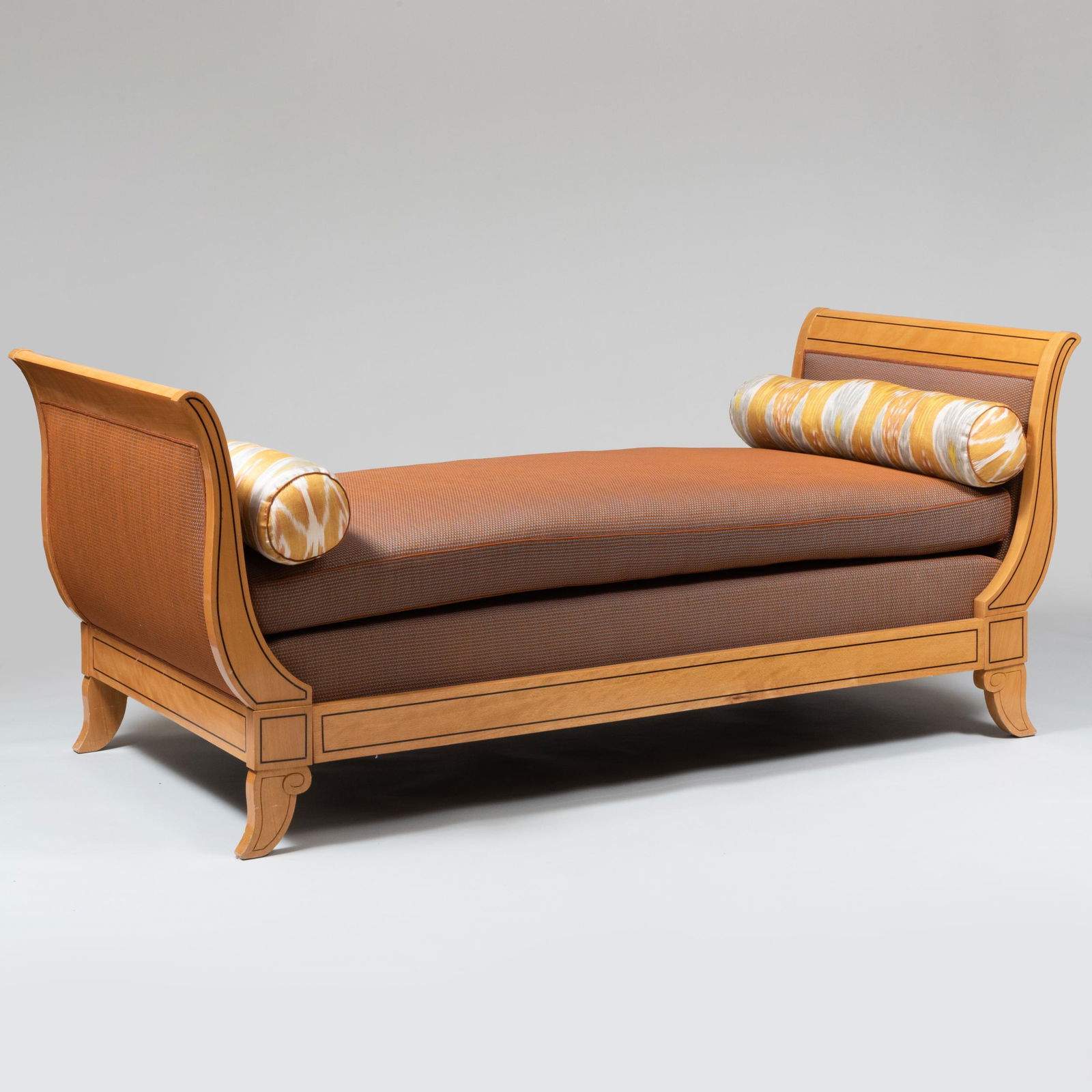 Italian Neoclassical Style Inlaid Birch Day Bed Upholstered in a Christopher Hyland Silk (1 of 8)