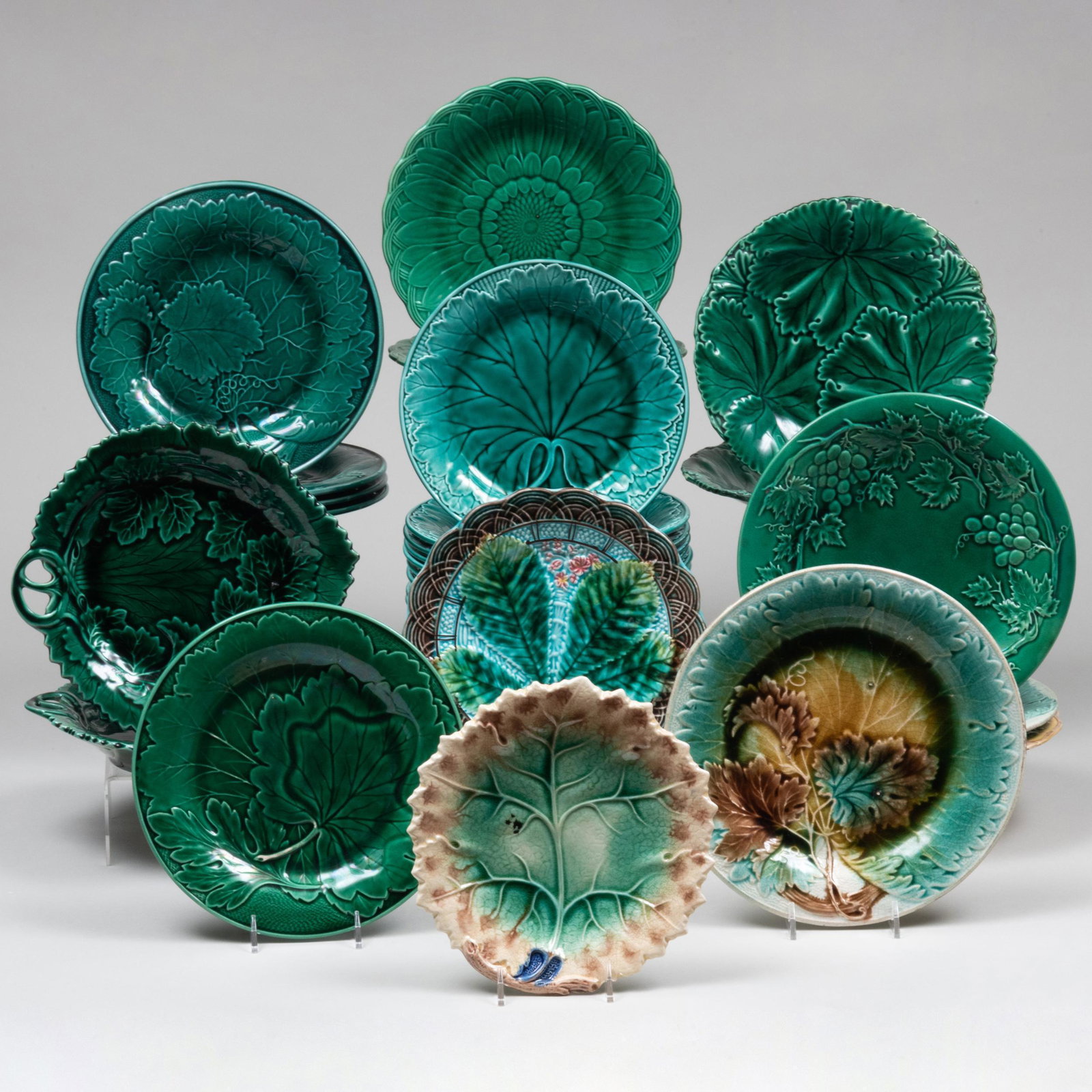 Assembled Glazed Majolica Leaf Plates (1 of 20)
