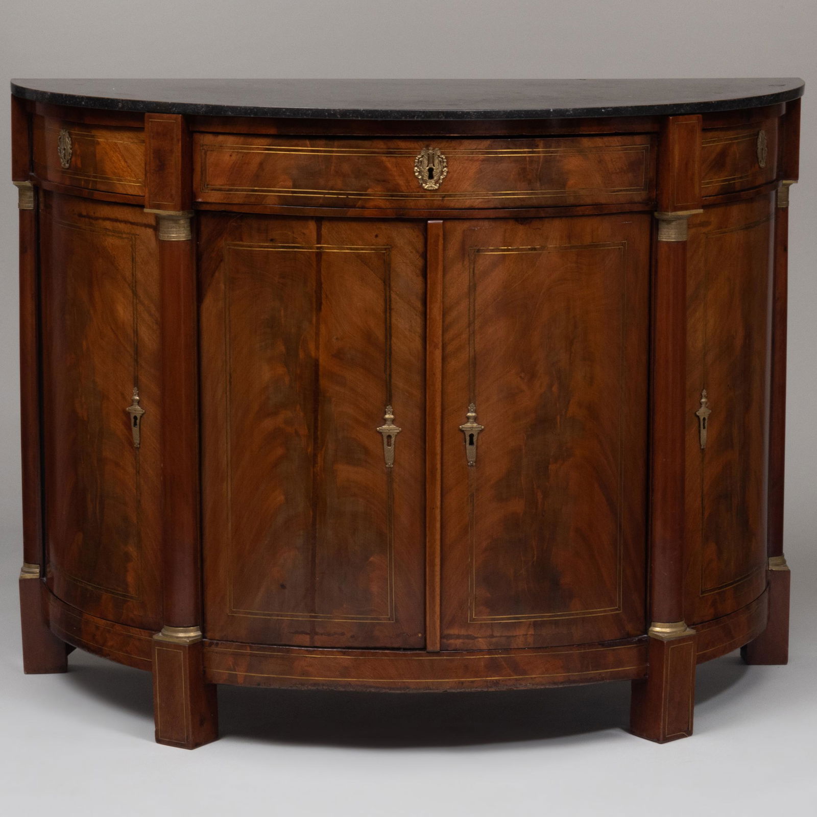 Directoire Style Gilt-Metal-Mounted and Brass Inlaid Mahogany D-Shape Cabinet (1 of 11)