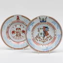 Chinese Export Porcelain Plate with Arms of Heathcote Impaling Parker Quarterly and Another Armorial