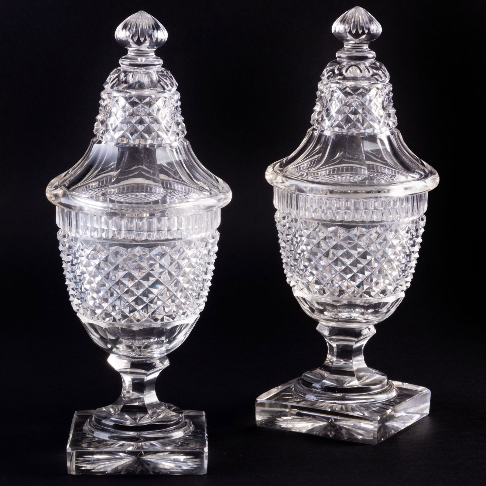 Pair of Ango-Irish Cut Glass Covered Urns (1 of 10)