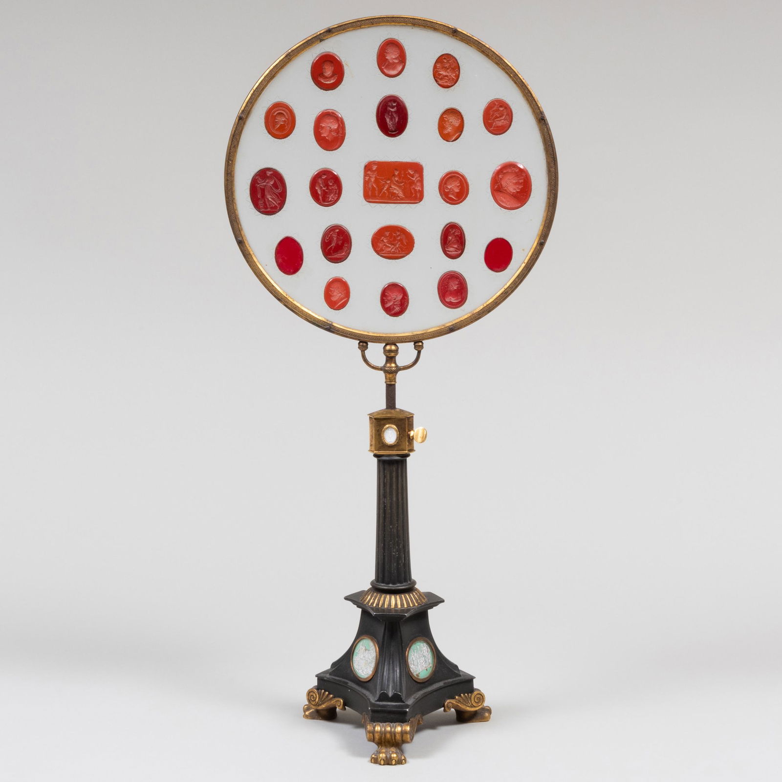 Regency Style Sulfate, Intaglio and Patinated Metal Table Screen (1 of 8)