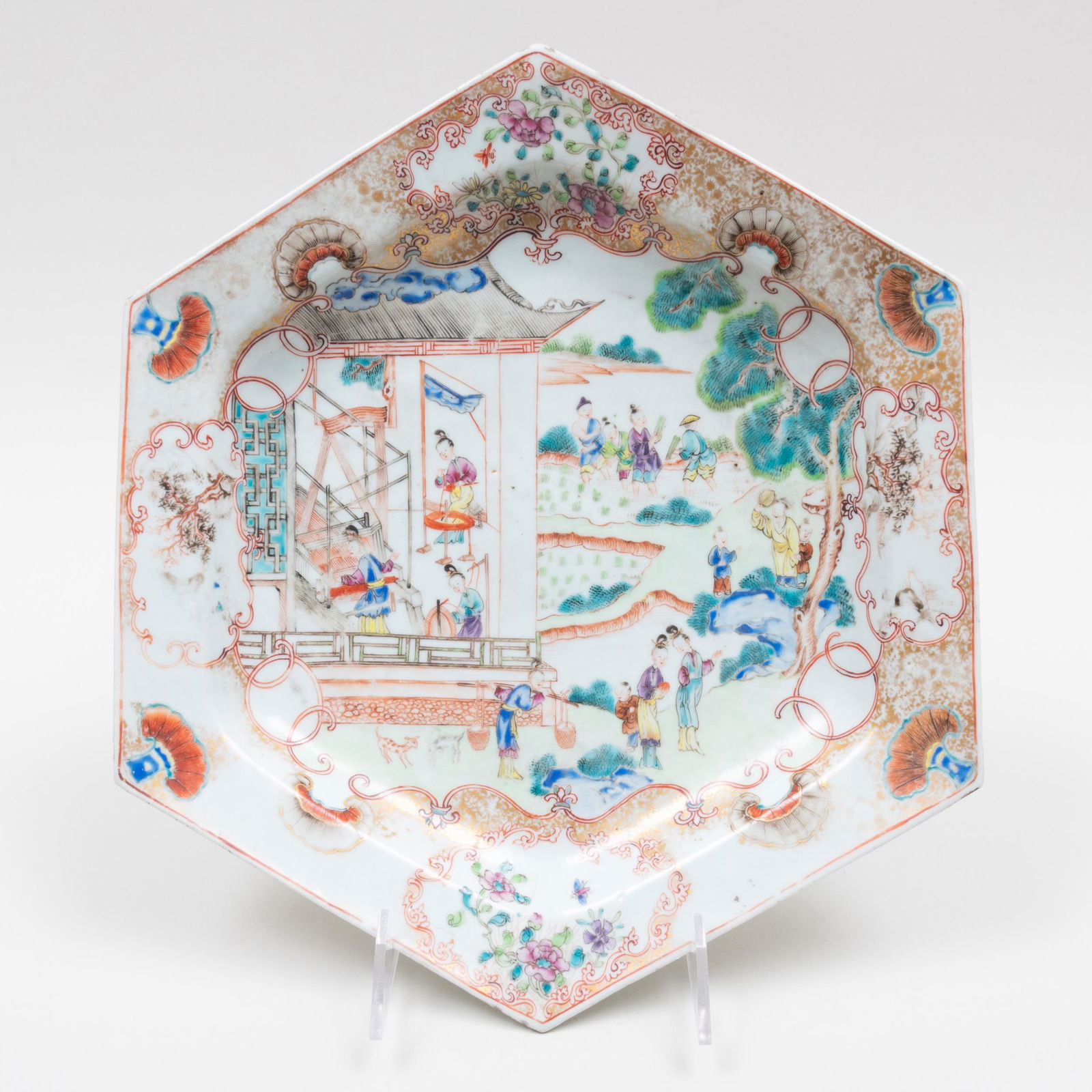 Chinese Export Famille Rose Porcelain Hexagonal Charger (1 of 6)