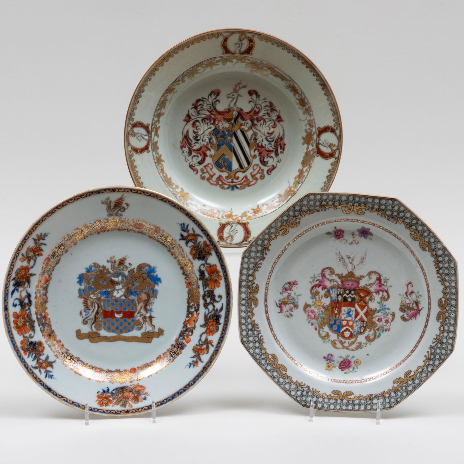 Group of Three Chinese Export Porcelain Armorial Plates (1 of 16)