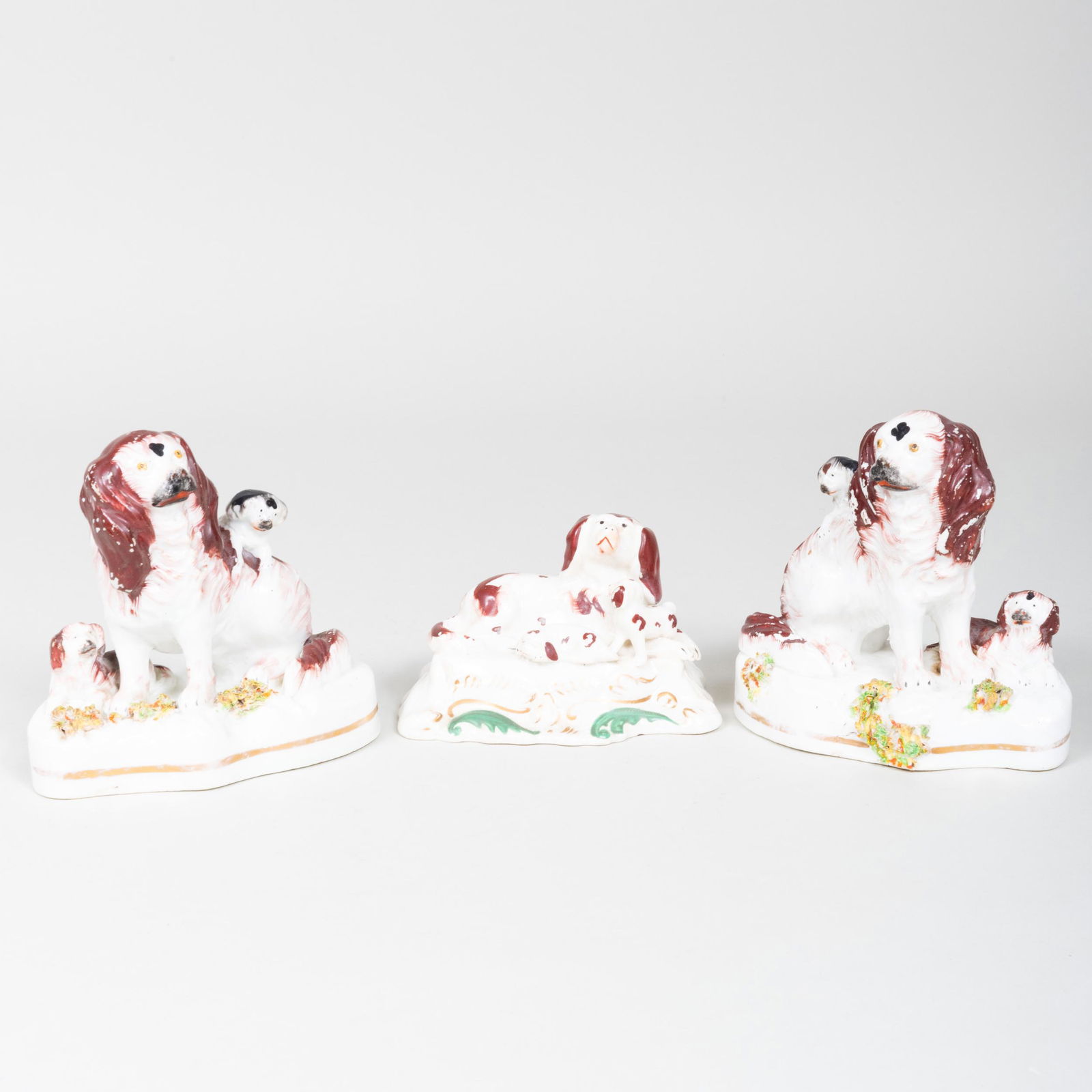 Group of Staffordshire Groups of Spaniels and Puppies (1 of 7)