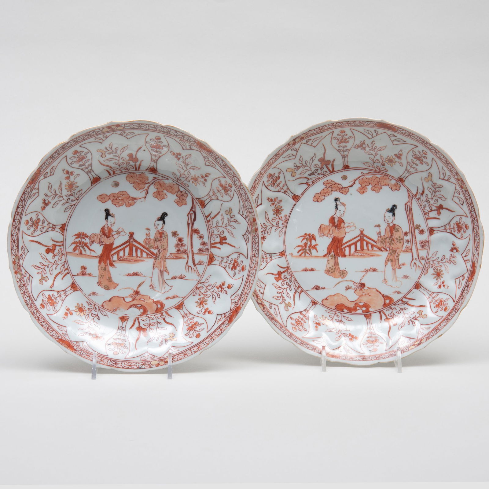 Pair of Chinese Export Iron Red Decorated Porcelain Dishes (1 of 4)
