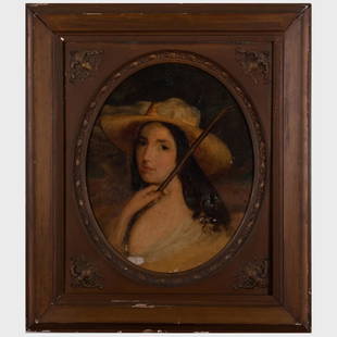 Manner of Thomas Sully (1783-1872): Portrait of a Young Woman as a Shepherdess: Manner of Thomas Sully (1783-1872): Portrait of a Young Woman as a Shepherdess Oil on canvas, unsigned. 24 x 20 in., 33 x 29 in. (frame).