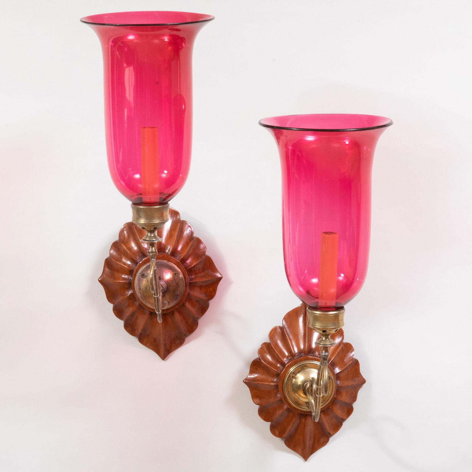 Pair of Cranberry Glass and Brass Wall Sconces (1 of 7)