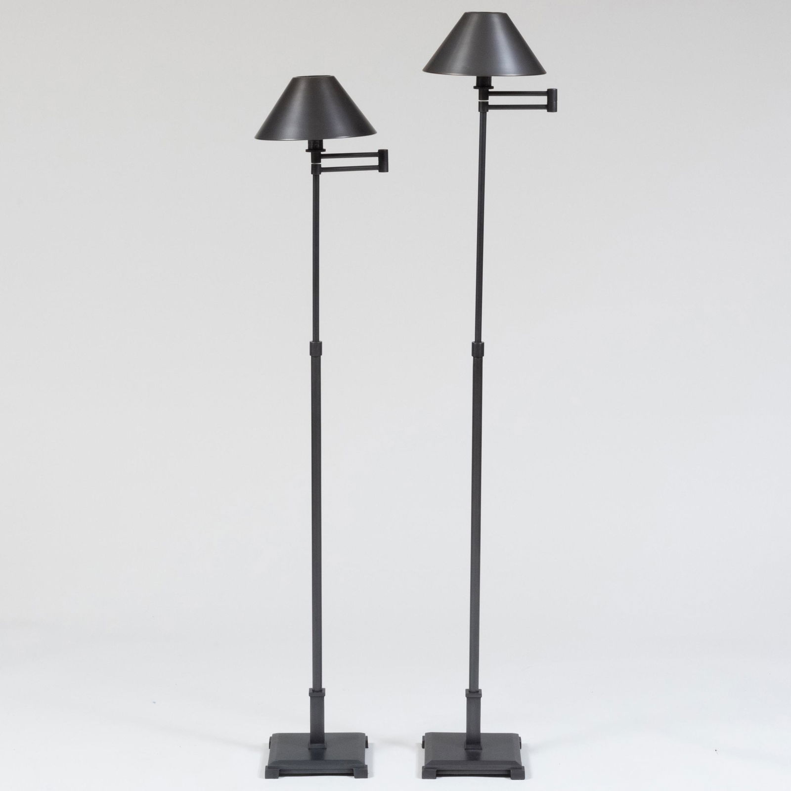 Pair of Modern Black Patinated Metal Retractable Floor Lamps (1 of 9)