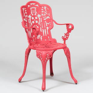 Studio Job Red Painted Aluminum Chair, Stamped Job for Seletti: Studio Job Red Painted Aluminum Chair, Stamped Job for Seletti 38 x 20 1.2 x 16 in., height of seat 18 1/2 in.