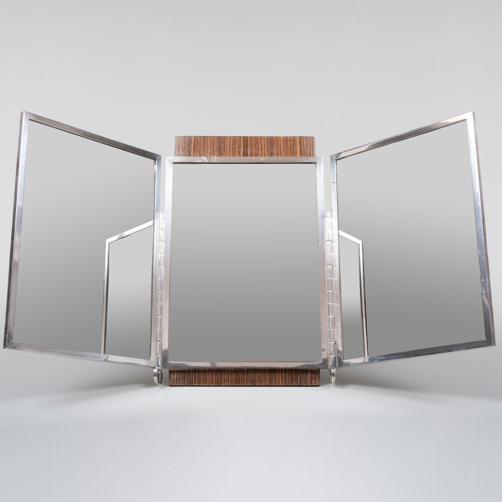 Art Deco Calamander and Silver Three-Panel Dressing Mirror (1 of 5)