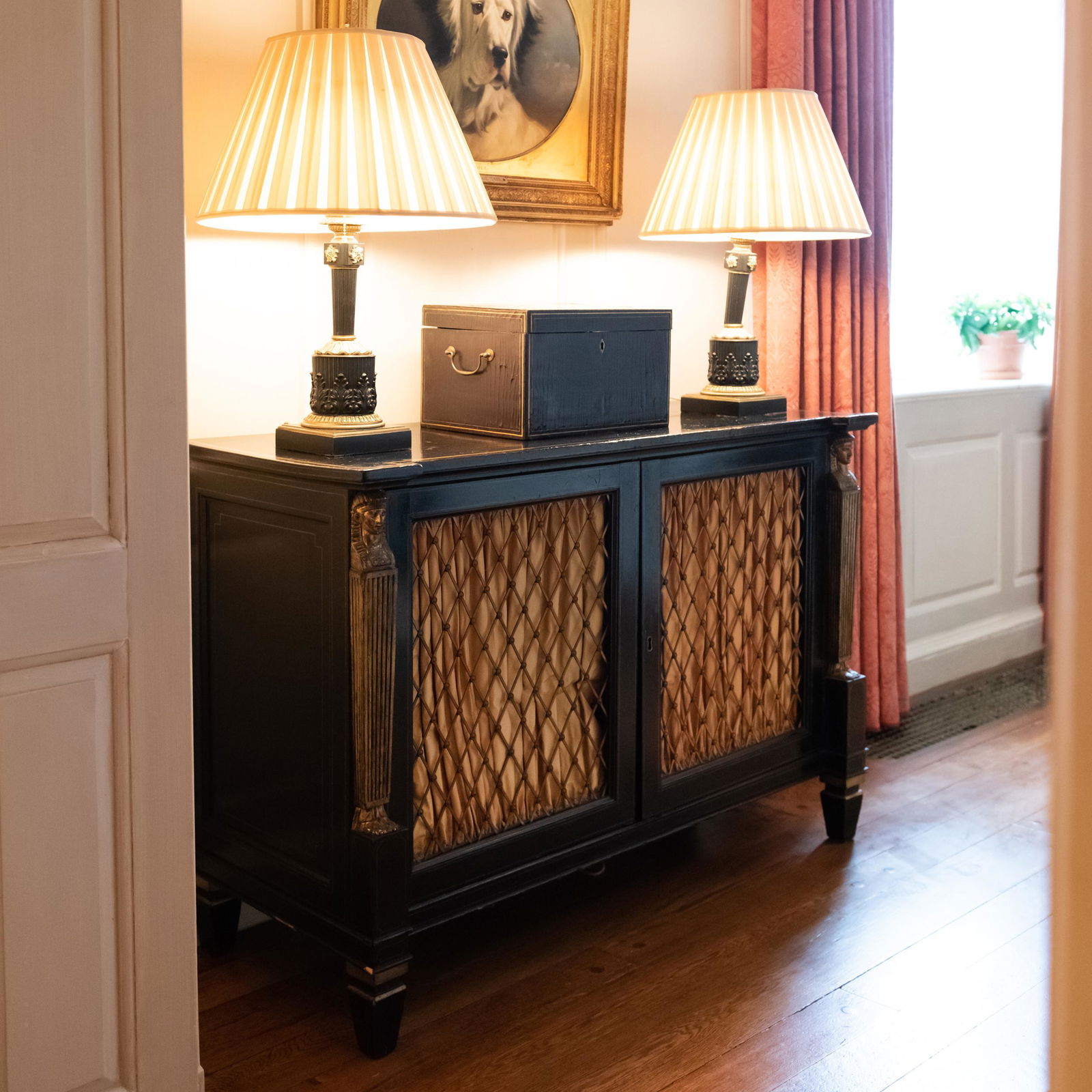 Regency Revival Black Painted and Parcel-Gilt Side Cabinet (1 of 12)