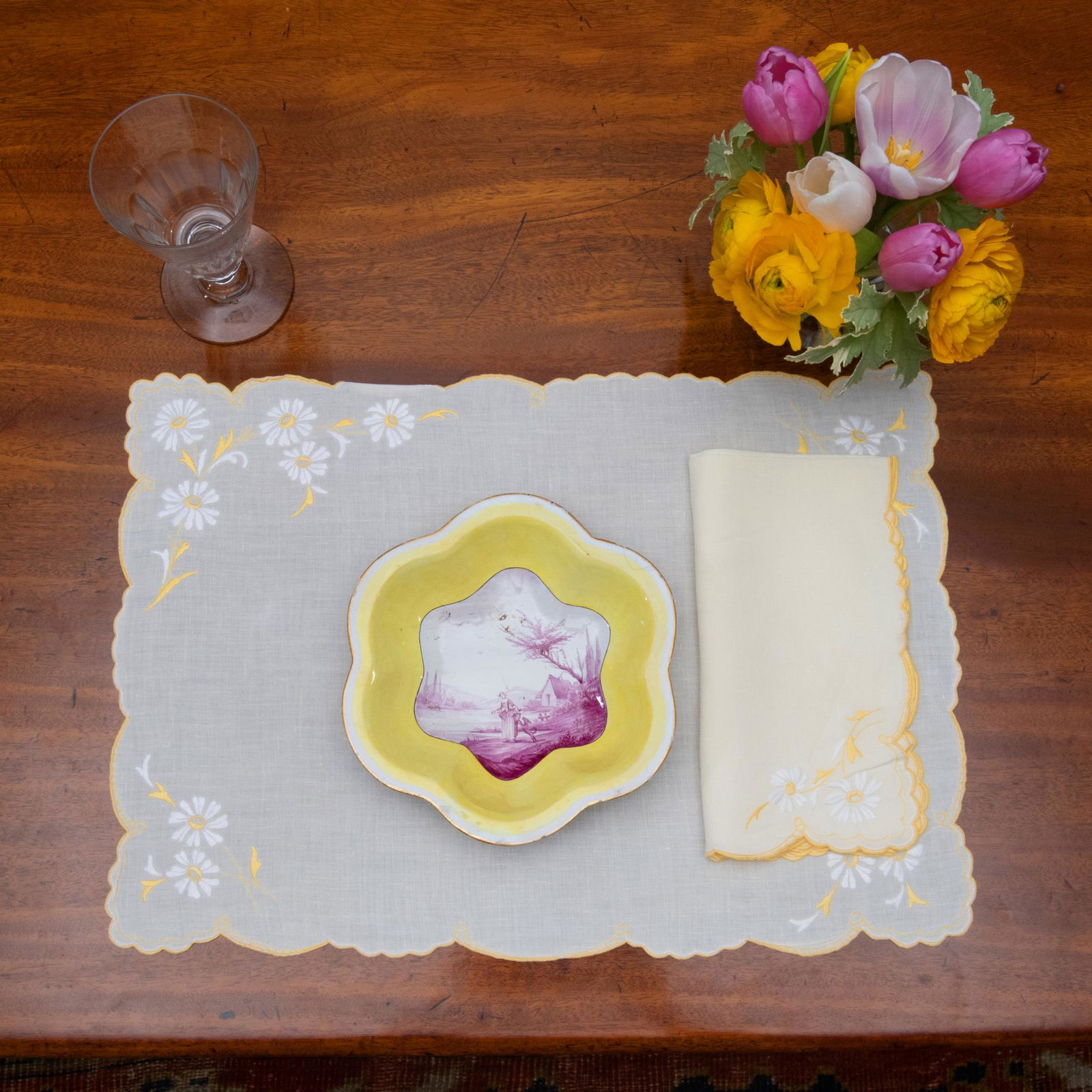 Group of Yellow Embroidered Linens (1 of 5)
