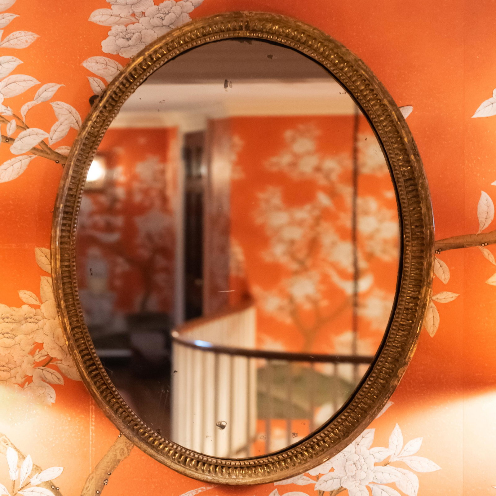 George III Style Giltwood Oval Mirror: George III Style Giltwood Oval Mirror 29 in. x 21 in. diam. The Collection of Susie Hilfiger at Denbigh Farm