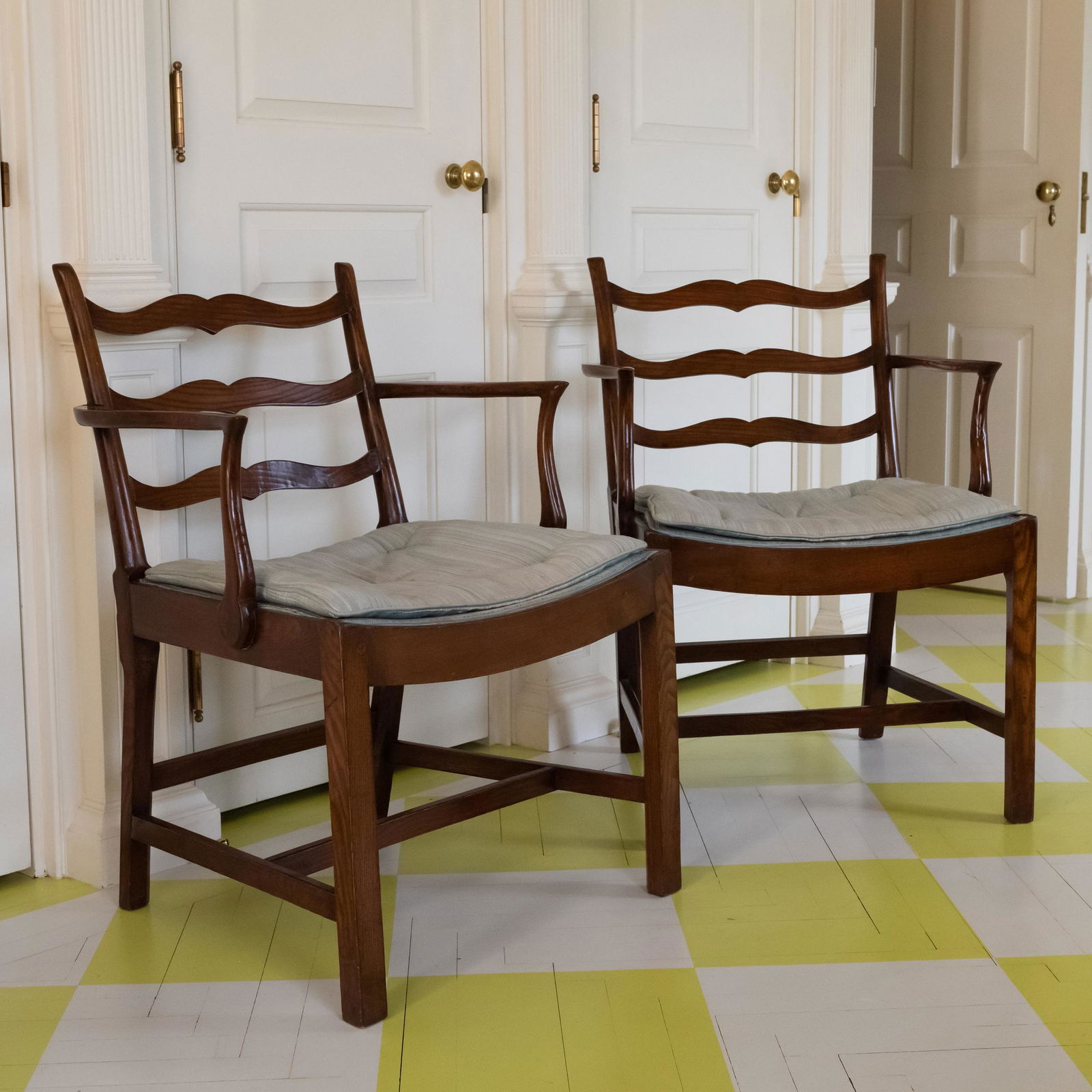 Pair of George III Style Elm Ladderback Armchairs (1 of 8)