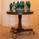 Regency Ebonized, Burlwood and Parcel-Gilt Center Table