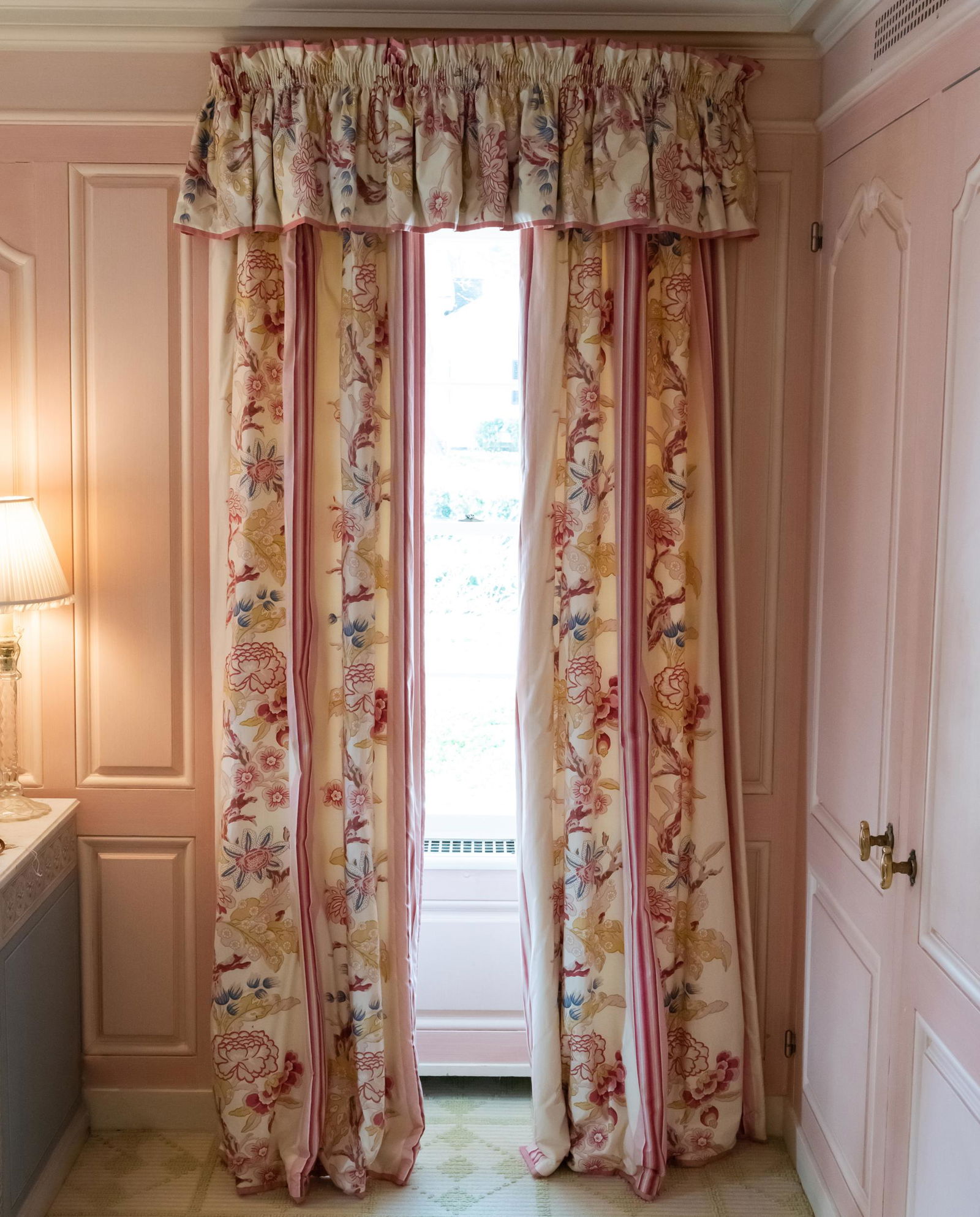 Set of Six Floral Cotton Curtain Panels with Three Matching Valences (1 of 5)