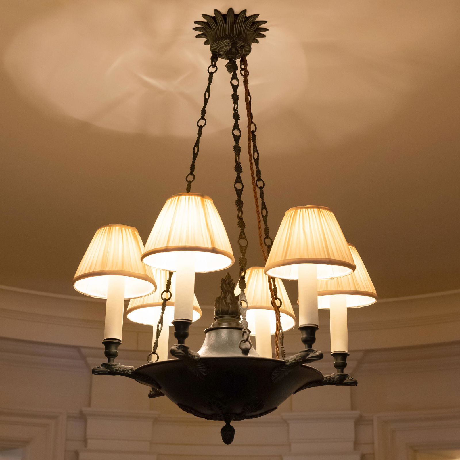 Empire Style Patinated Metal Six-Light Chandelier (1 of 5)