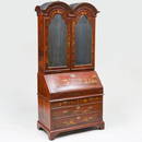 Queen Anne Scarlett Japanned and Parcel-Gilt Double Dome Bureau Bookcase