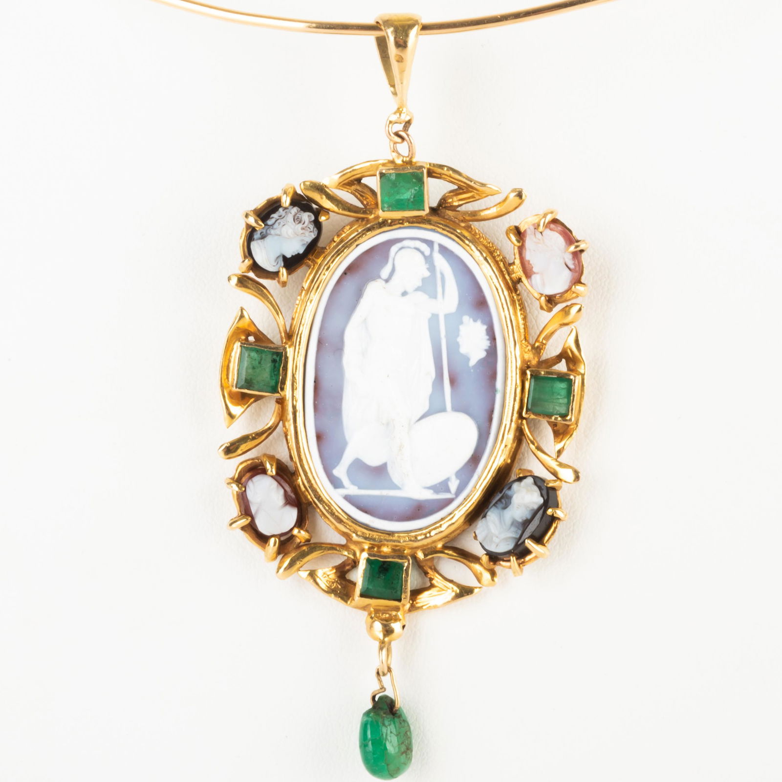 18k Gold, Carved Hardstone Cameo and Colored Stone Pendant (1 of 5)