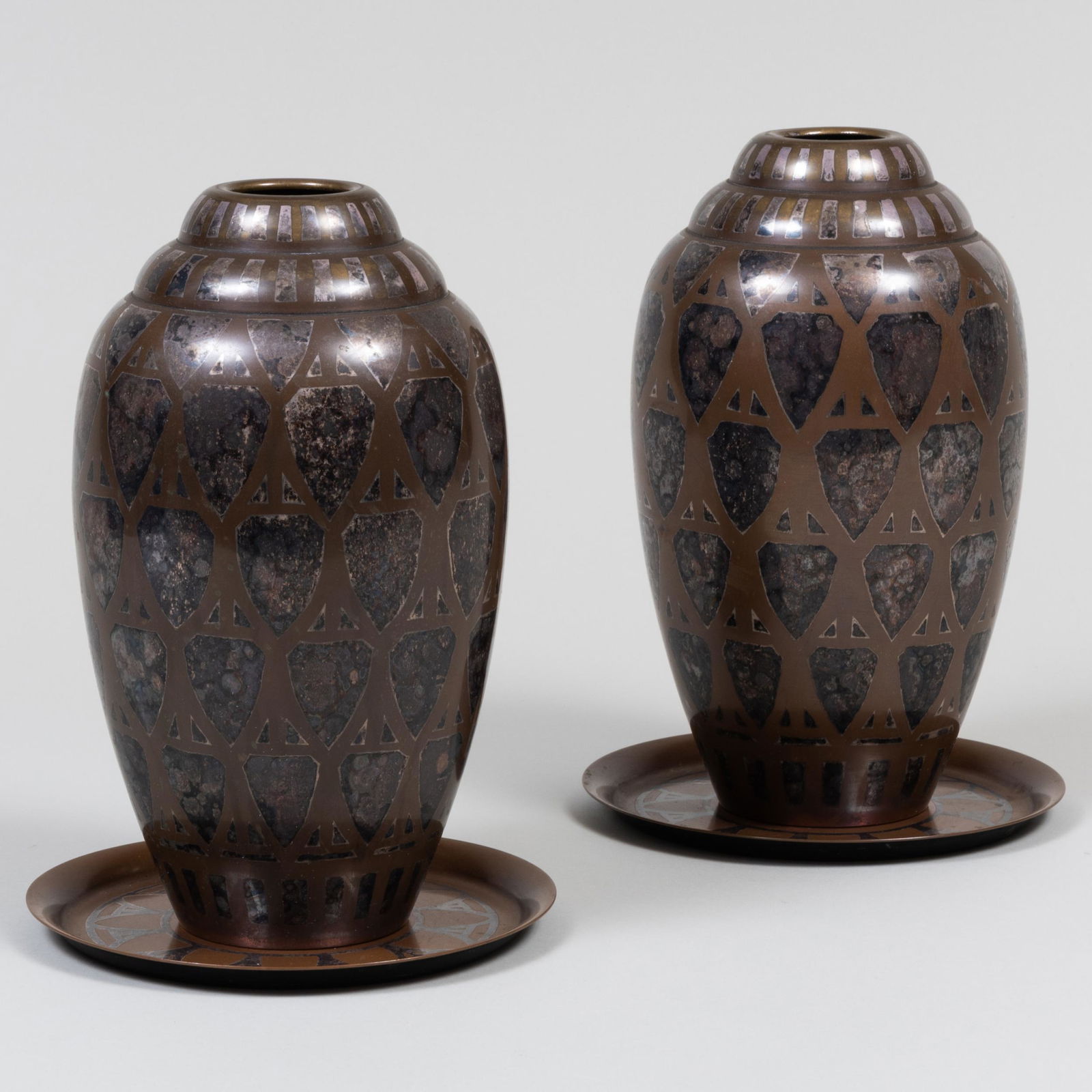 Pair of Christofle Art Deco Niello Vases on Stands (1 of 12)