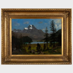 Albert Bierstadt (1830-1902): Long's Peak, Estes Park, Colorado: Albert Bierstadt (1830-1902): Long's Peak, Estes Park, Colorado Oil on canvas, signed 'A. Bierstadt' lower right, with label from Gerald Peters Gallery, Santa Fe, NM and Alterman & Morris Galleries, D