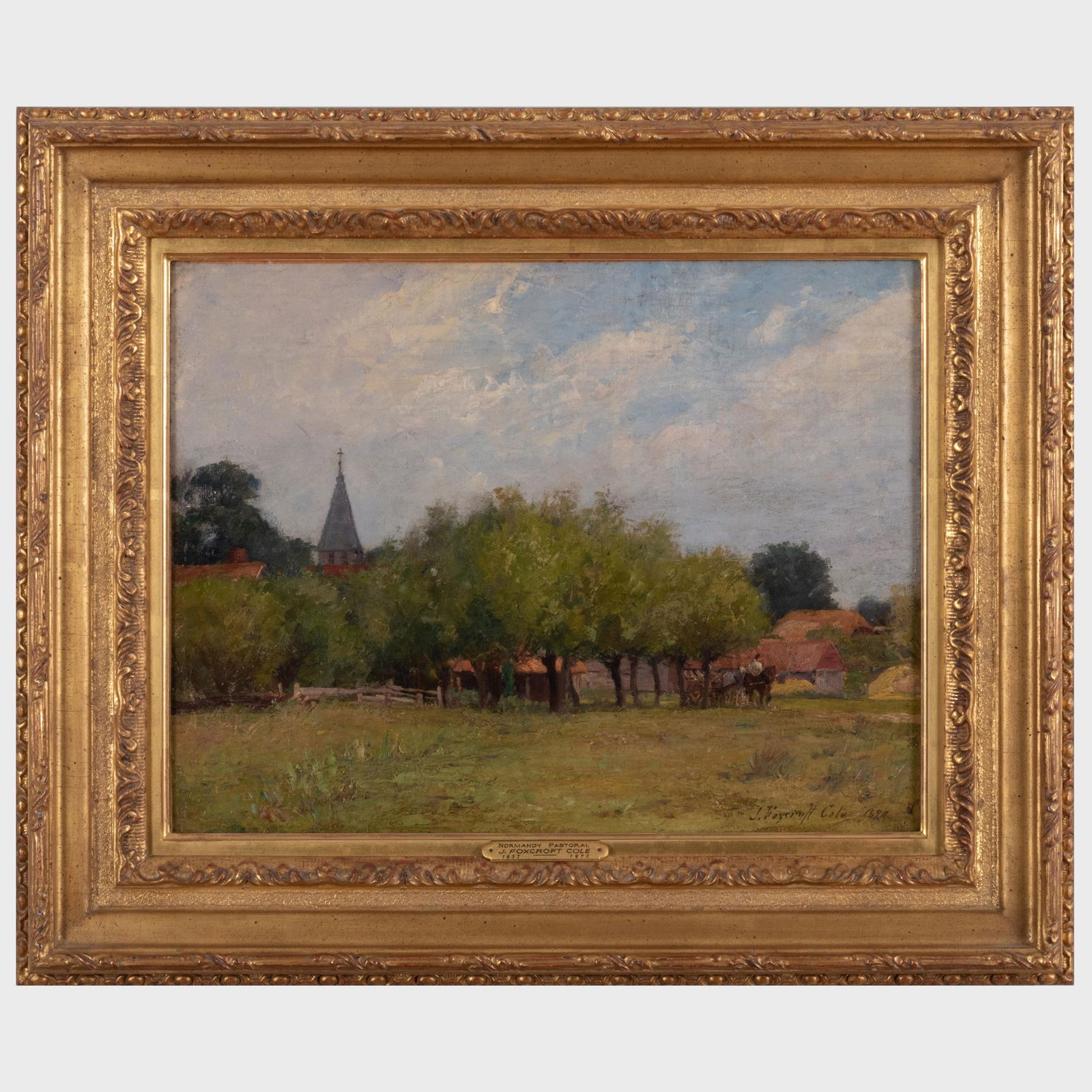 Joseph Foxcroft Cole (1837-1892): Normandy Pastoral: Joseph Foxcroft Cole (1837-1892): Normandy Pastoral Oil on canvas, 1890, signed 'J. Foxcroft Cole' and dated lower right, with label from D. Wigmore Fine Art, Inc., NY, lined. 14 x 18 in., 21 x 25 in.