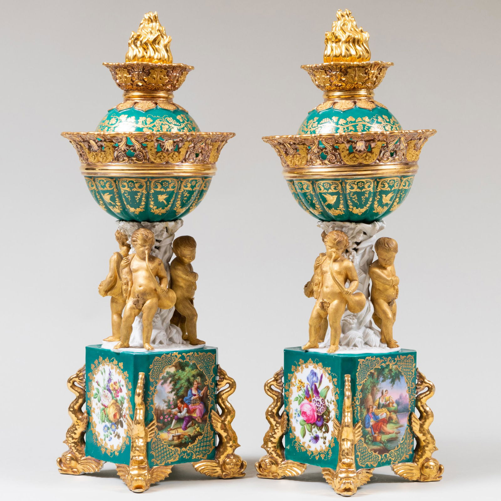 Pair of Jacob Petit Gilt and Green Ground Porcelain Brule-Parfums (1 of 14)