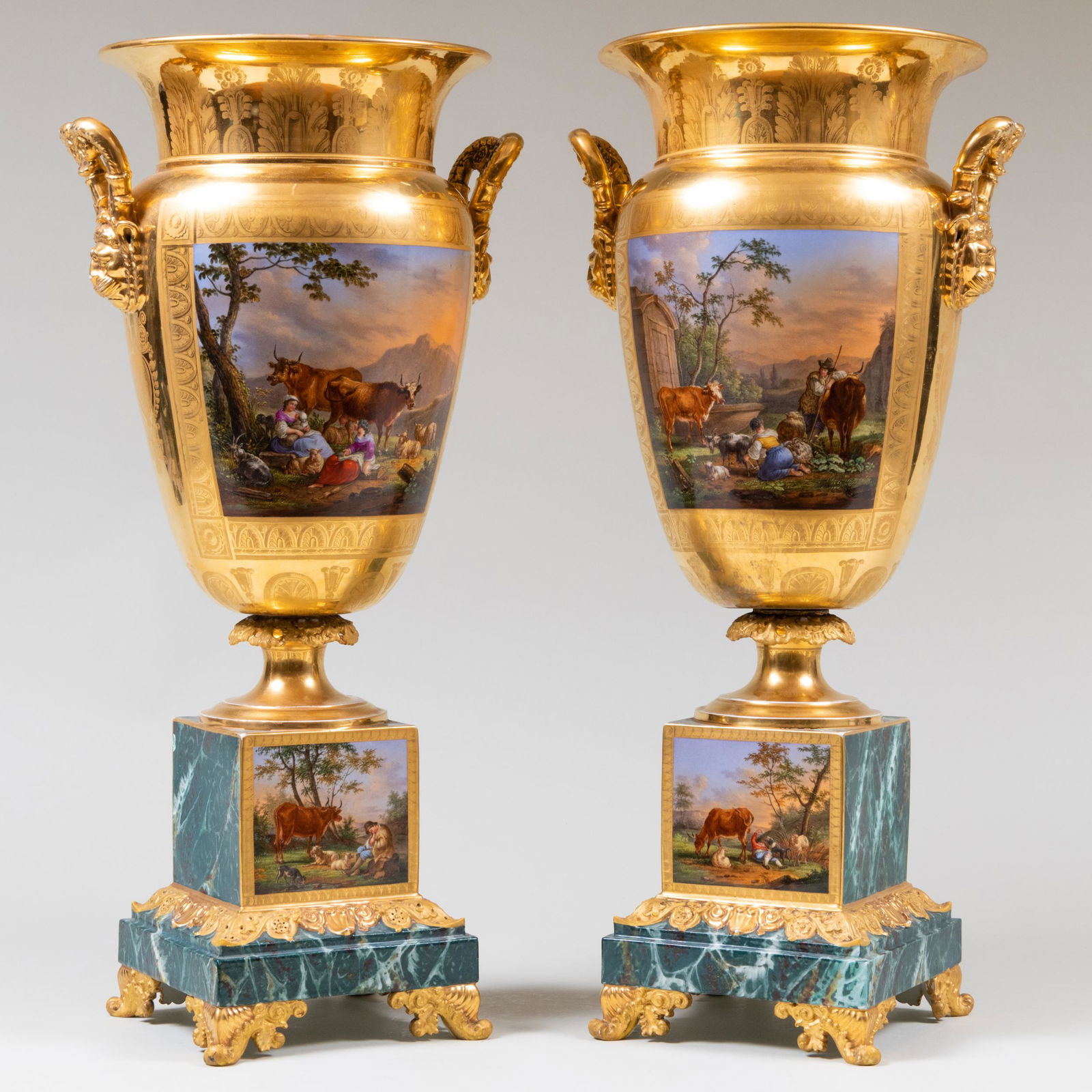 Large Pair of Jacob Petit Gilt and Faux Jasper Ground Porcelain Vases on Fixed Stands (1 of 12)