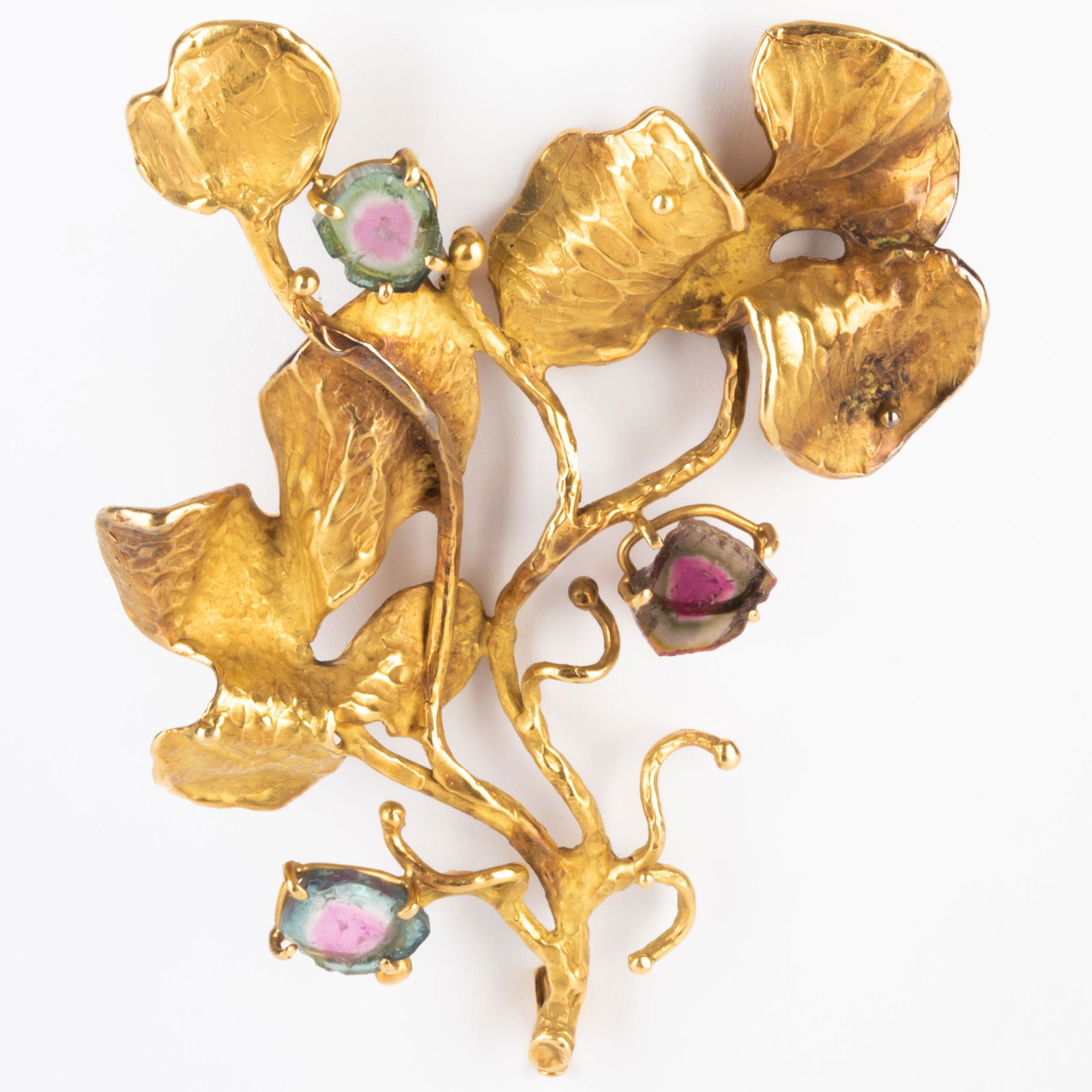 18k Gold and Watermelon Tourmaline Freeform Brooch (1 of 8)