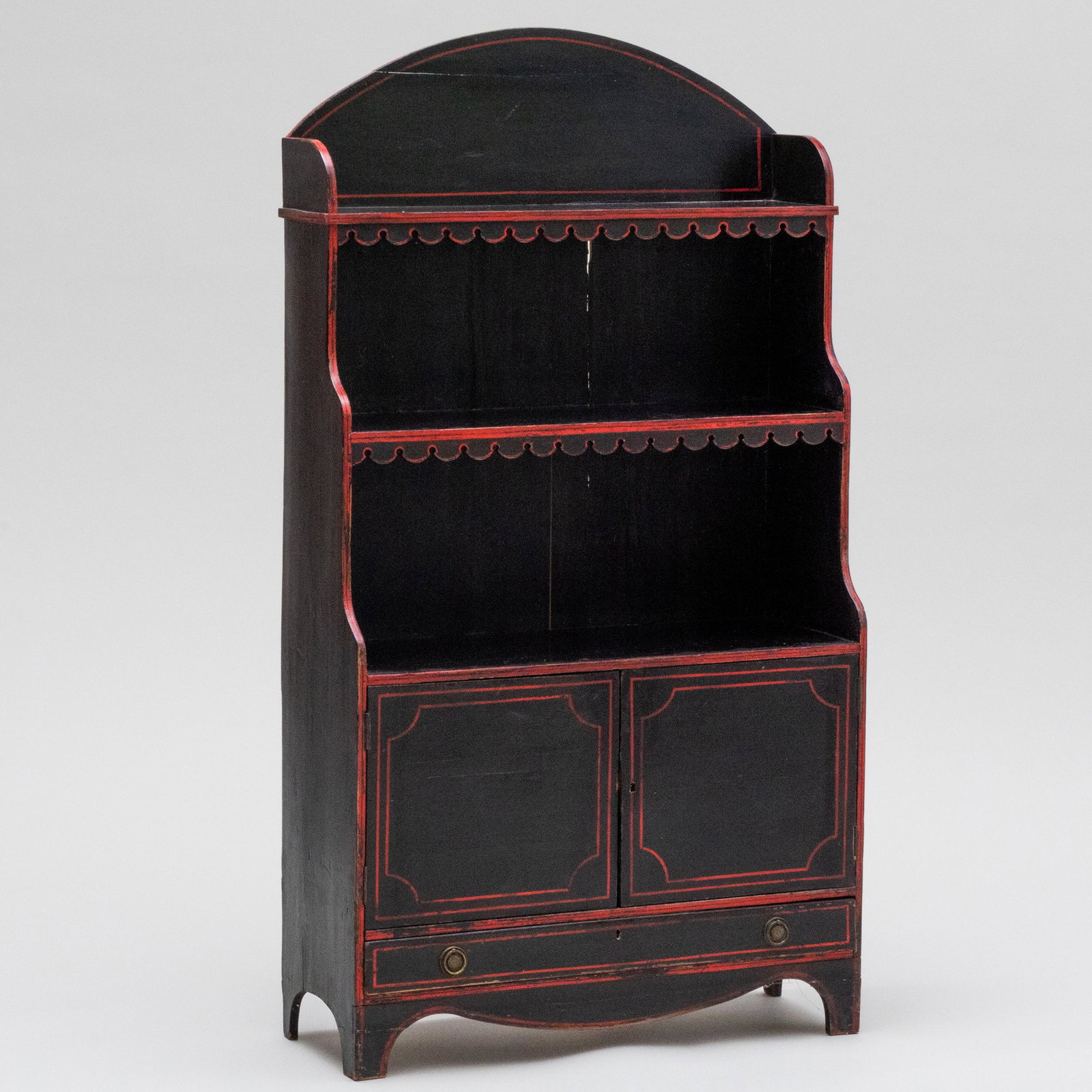 Regency Red and Black Painted Chiffonnier: Regency Red and Black Painted Chiffonnier 4 ft. 7 1/2 in. x 30 x 11 3/4 in. Supplied by Colefax and Fowler, London. Chalet Espérance: The Collection of Jill and John Fairchild, Gstaad